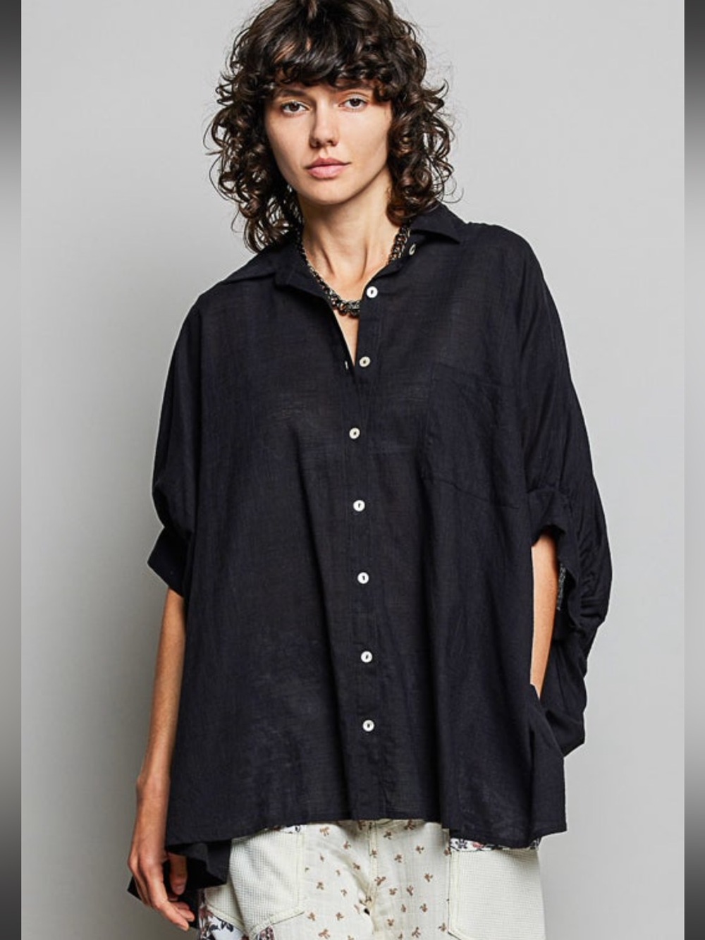POL Woven Eyelet Detail Oversized Button Down Shirt NWOT